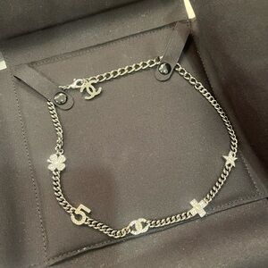 CHANEL Black and Silver Charm Necklace